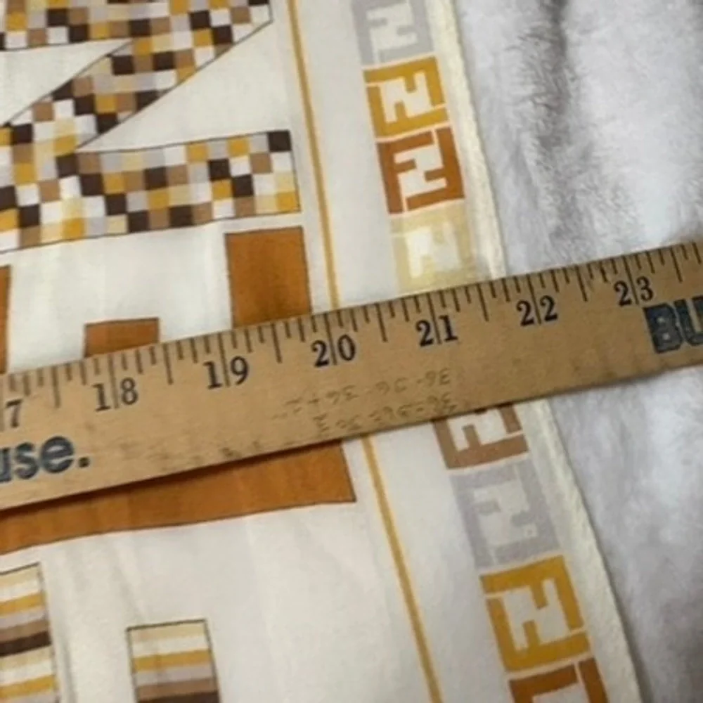 Vtg FENDI Scarf Handkerchief Zucca Logo Brown Tan Yellow 22